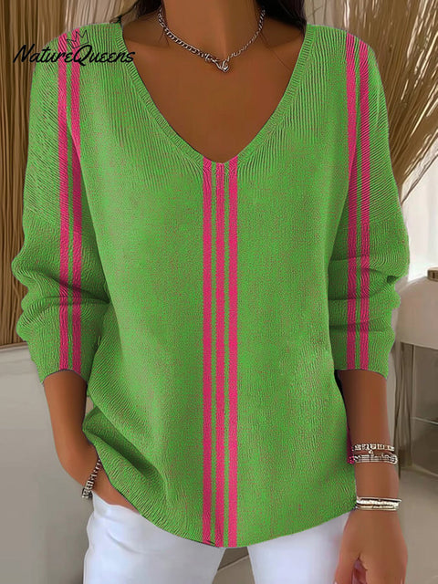 Women's Beautiful Stripe Painting Art Print Casual Pullover Sweater