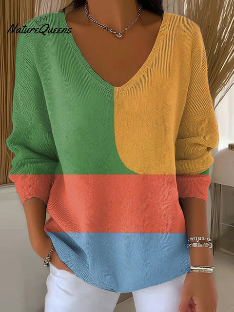 Women's Beautiful Colorful Abstract Geometric Painting Art Print Casual Pullover Sweater