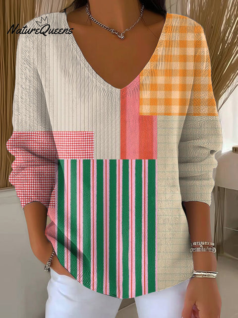 Women's Beautiful Colorful Abstract Geometric Stripes Painting Art Print Casual Pullover Sweater