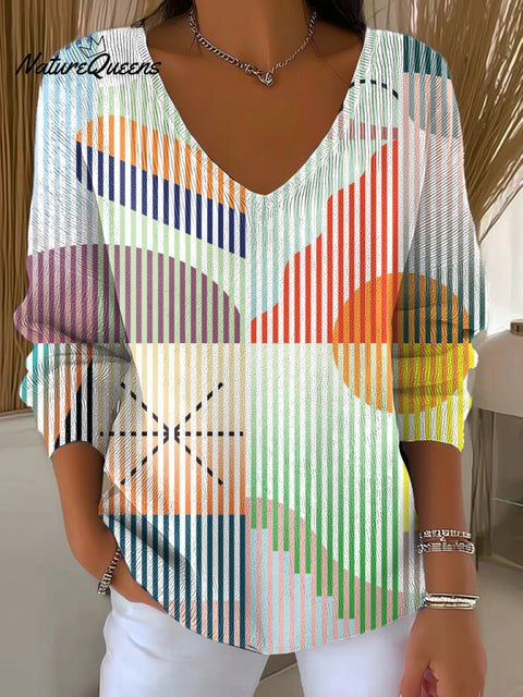 Women's Beautiful Colorful Abstract Geometric Stripes Painting Art Print Casual Pullover Sweater