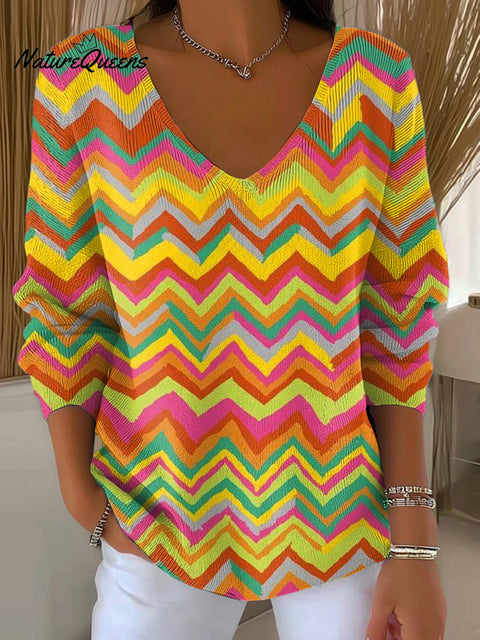 Women's Colorful Abstract Triangle Wave Painting Art Print Casual Pullover Sweater