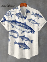 Men's Vintage Boho Sardines Flowing Specimen Art Print Shirt