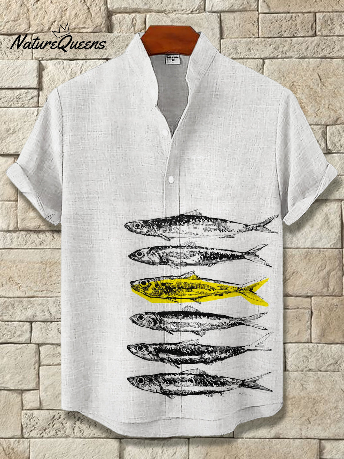 Men's Vintage Sardines Fish Art Print Casual Shirt
