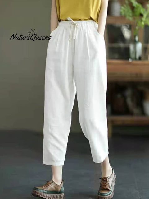 Women's Casual Solid Color Literary Harem Cropped Pants