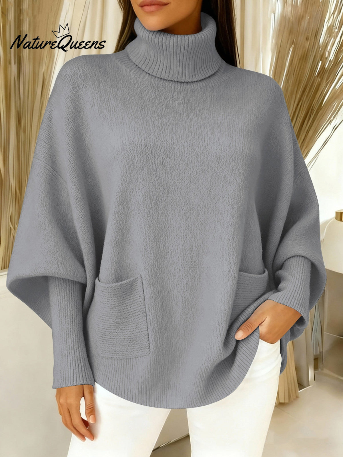 Women's fashionable casual solid-color high-neck sweater