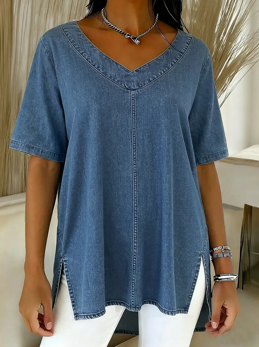 Women's Casual Washed Denim Cotton Top