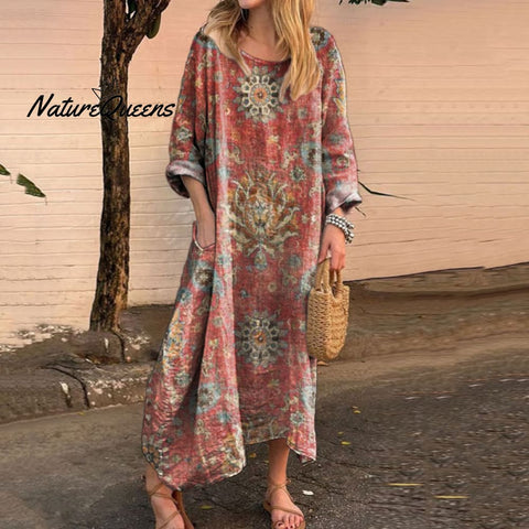 Women's Retro Ethnic Totem Art Print Comfortable Cotton Dress