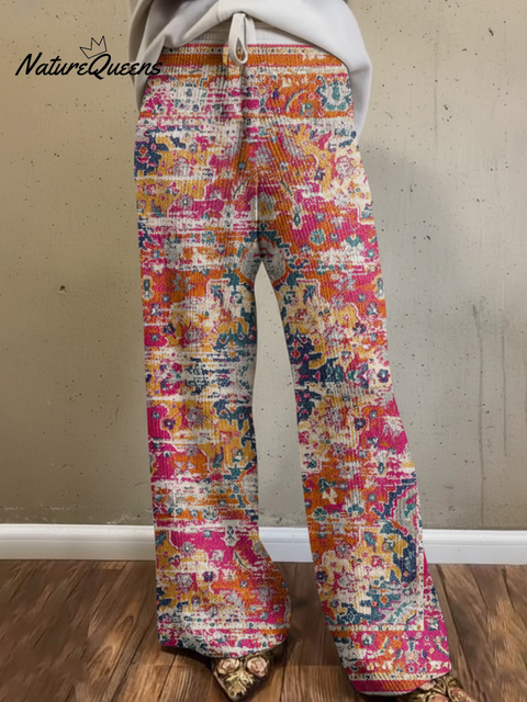 Women's Casual Totem Print Knit Wide-Leg Pants