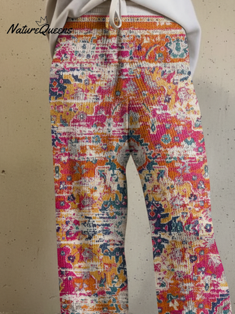 Women's Casual Totem Print Knit Wide-Leg Pants
