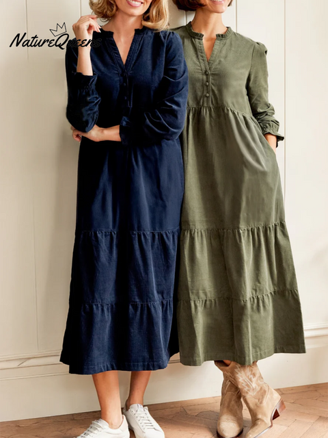Women's V-neck Solid Color Multi-layered Hem Dress