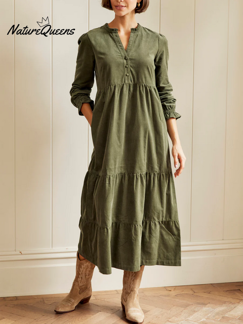 Women's V-neck Solid Color Multi-layered Hem Dress