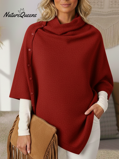 Women's Oblique Button Wool Knitted Cape Cloak Scarf