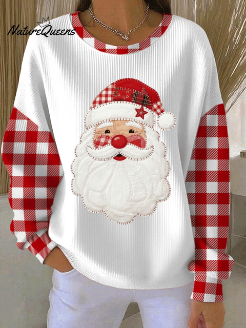 Women's Santa Claus Print Knitted Crew Neck Long Sleeve Top