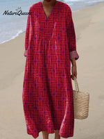 Women's Vintage Geometric Line Art Print Dress