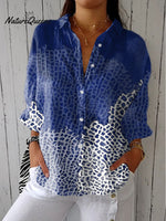 Women's Ocean Coral Cluster Art Print Casual Linen V-neck Shirt