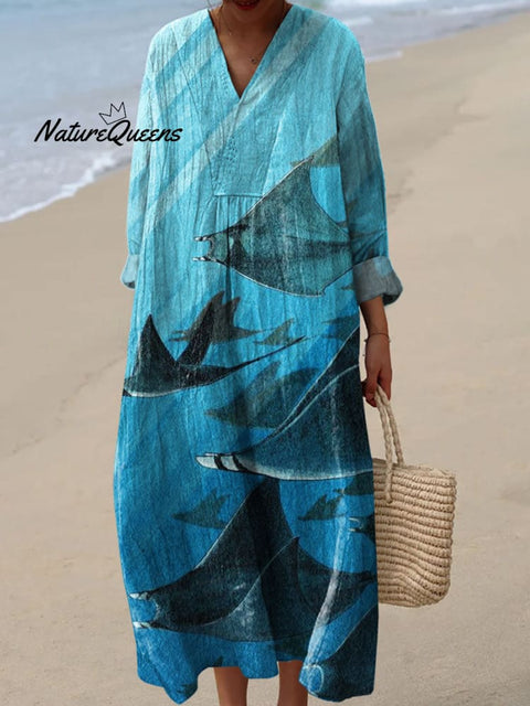 Women's Deep Sea Manta Art Print Dress