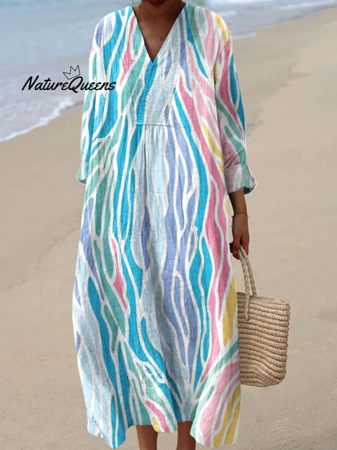 Women's Fashion Color Block Art Print Dress