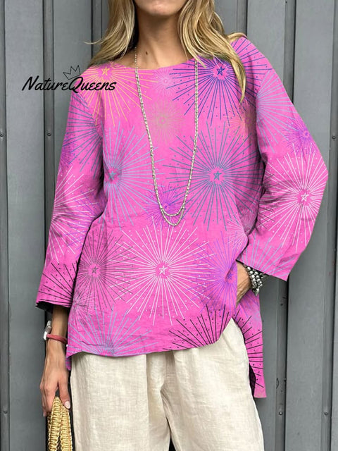 Women's Fashion Star Art Print Casual Cotton And Linen Shirt