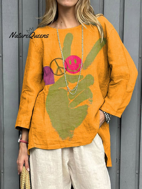 Women's Love and Peace Art Print Casual Cotton And Linen Shirt