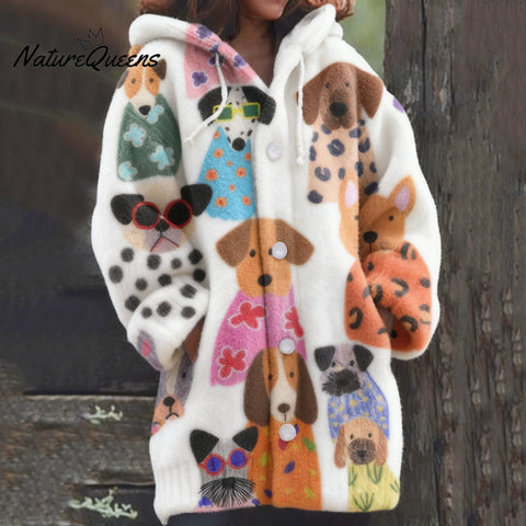 Women's Winter Warm Cute Dogs Knitted Sweater Coat