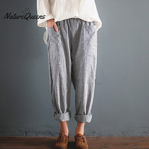 Stripes Elastic Waist Pocket Comfy Pants