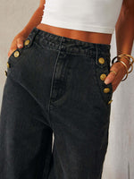 Denim Button Sleeveless Vest & Wide Leg Jeans 2Pcs Set