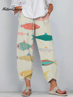 Casual Fish Art Cropped Pants