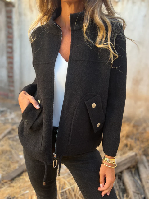 Women's Zipper Pocket Stand Collar Jacket