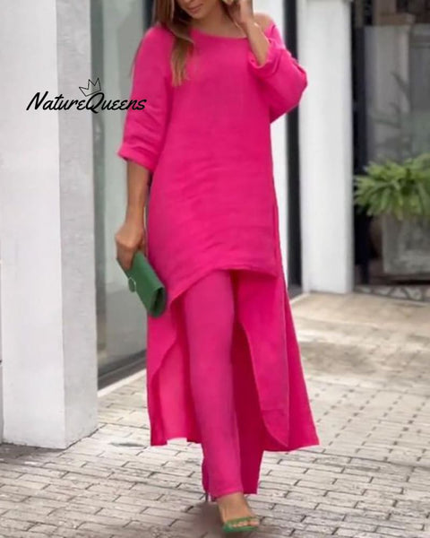 Cotton Linen Casual Suit Rose / S