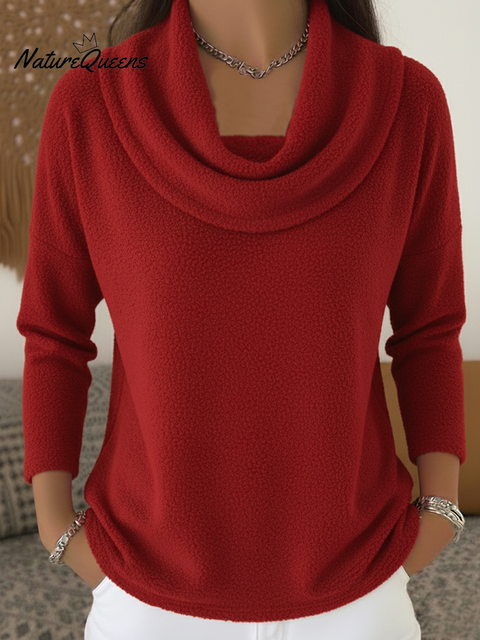 Casual Warm Cowl Collar Polar Fleece Loose Top