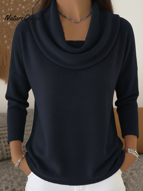 Casual Warm Cowl Collar Polar Fleece Loose Top