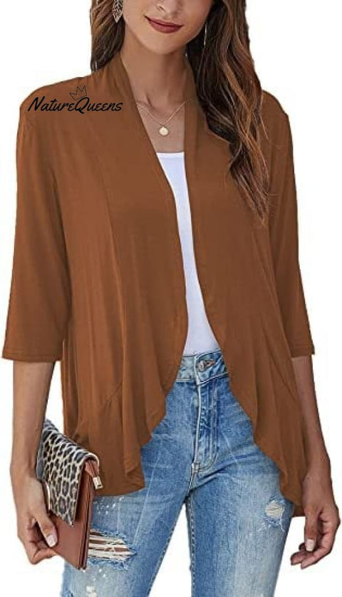 Women’s Casual Lightweight Open Front Cardigans Brown / S (Uk6 - 8)