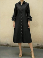 Women's Casual Denim Dress With Ruffled Sleeves