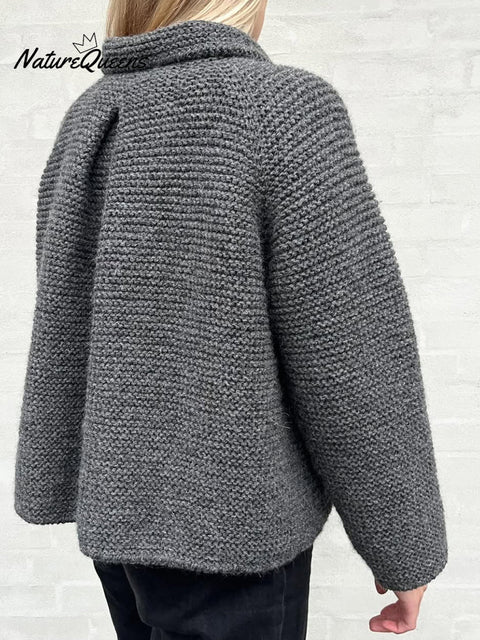 Lapel Button-down Knitted Cardigan Top