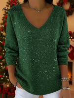 Women's V-neck Solid Color Loose Shiny Sweater