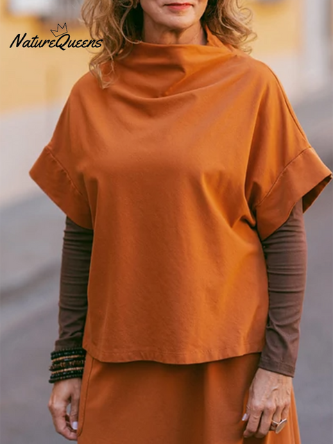 Women's Loose Turtleneck Top Irregular Skirt Cotton Suit