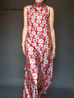 Artistic Polka Dot Print Satin Maxi Dress