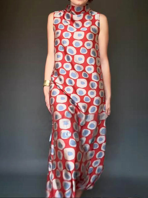 Artistic Polka Dot Print Satin Maxi Dress