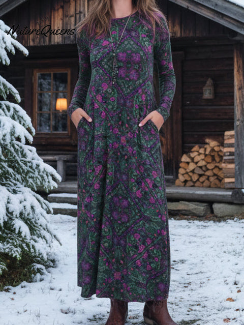 Boho Mandala Patchwork Pattern Soft Knit Dress