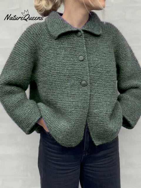 Lapel Button-down Knitted Cardigan Top