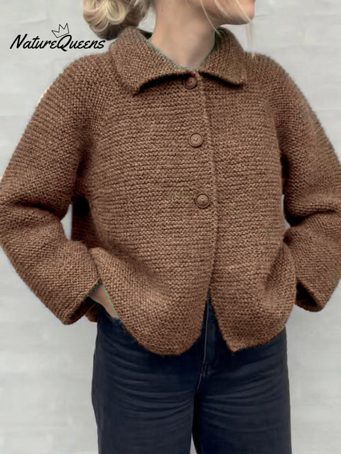 Lapel Button-down Knitted Cardigan Top