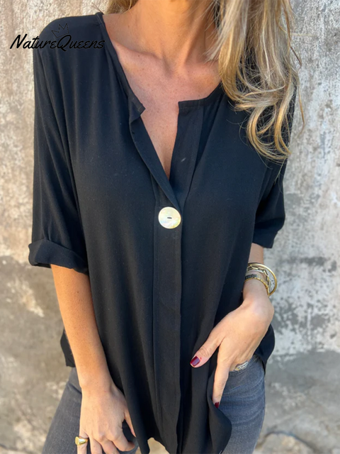 Women's Shell Button V-Neck Cotton Top
