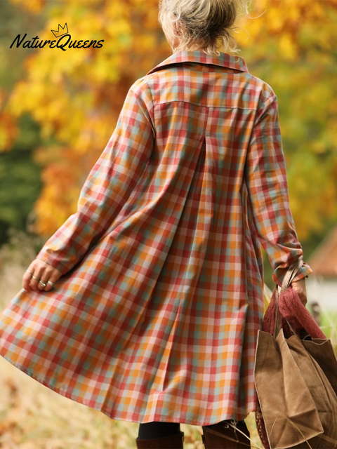 Retro Autumn and Winter Contrast Plaid Lapel Dress