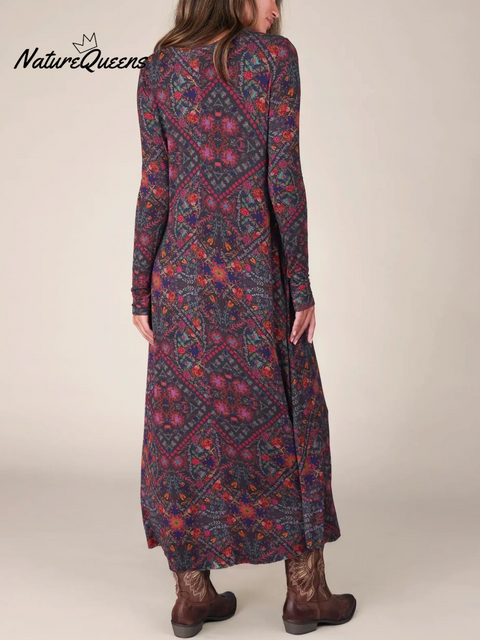 Boho Mandala Patchwork Pattern Soft Knit Dress
