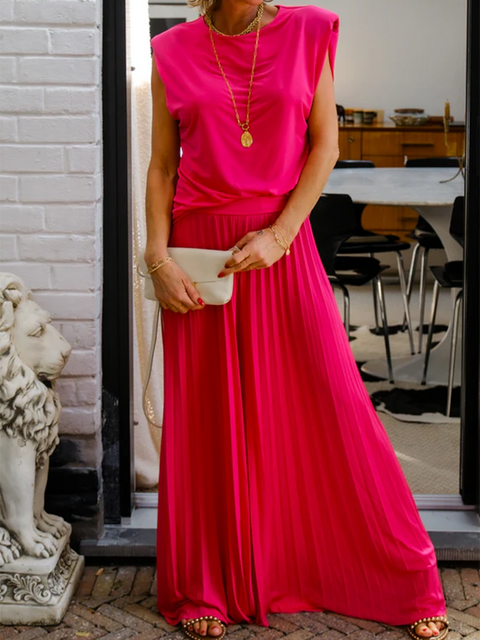 Women's Soft Top and Pleated Wide-leg Pants Suit