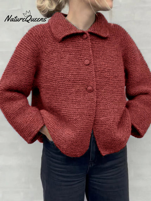 Lapel Button-down Knitted Cardigan Top