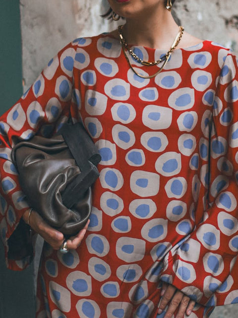 Artistic Polka Dot Print Satin Maxi Dress