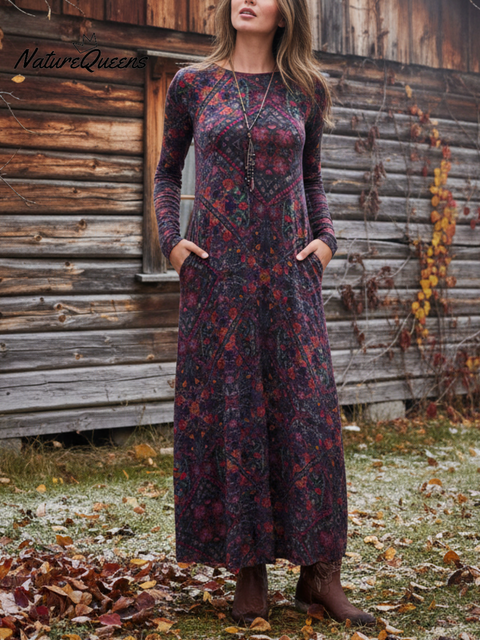 Boho Mandala Patchwork Pattern Soft Knit Dress
