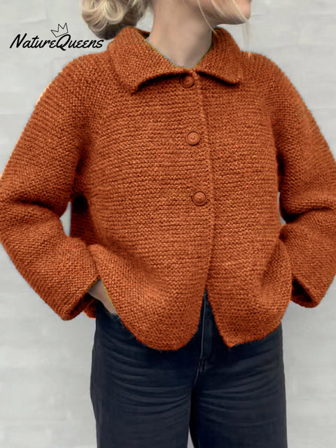 Lapel Button-down Knitted Cardigan Top