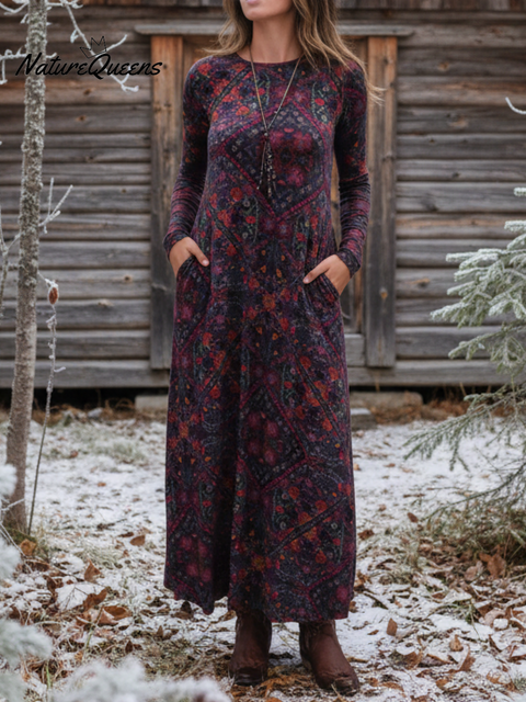 Boho Mandala Patchwork Pattern Soft Knit Dress